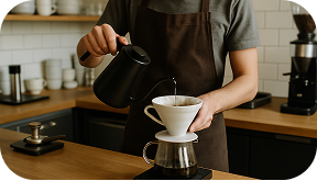 A focused barista in a modern coffee