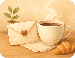 Envelope with a coffee cup and a cozy mood